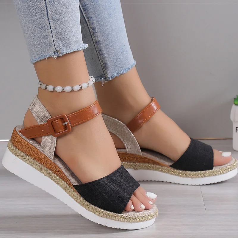 Women's Sandals Peep Toe Heels Sandals Summer Wedges Shoes Woman Low Platform Heeled Sandalias Mujer Summer Shoes Women Footwear - Image 4