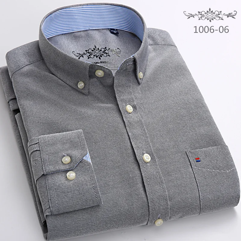 New Men's Long Sleeve Oxford PlaidStriped Casual Shirt Front Patch Chest PocketRegular-fit Button-down Collar Thick Work Shirts - Image 3