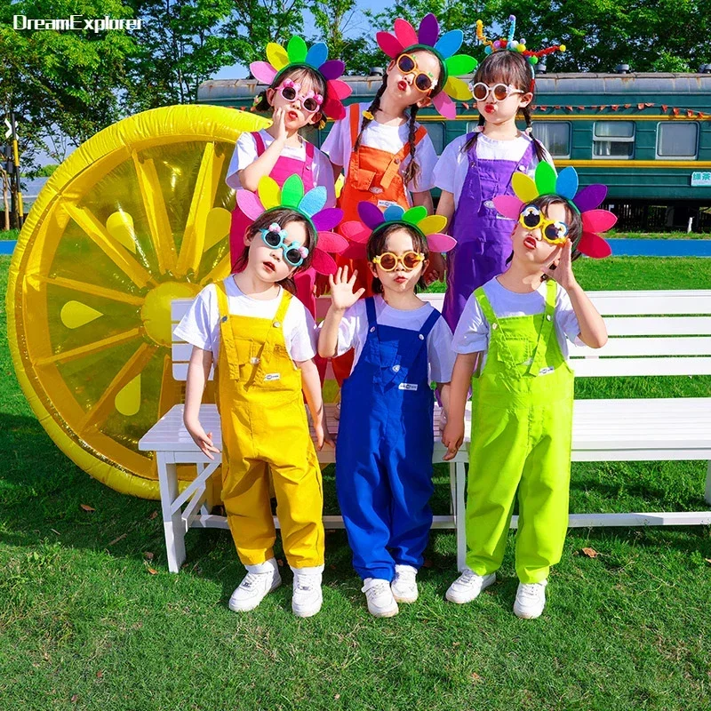 Boys Hip Hop Loose Colorful Overalls Girls Patchwork Dungaree Children Candy Color Jumpsuit Street Dance Romper Kids Streetwear - Image 5