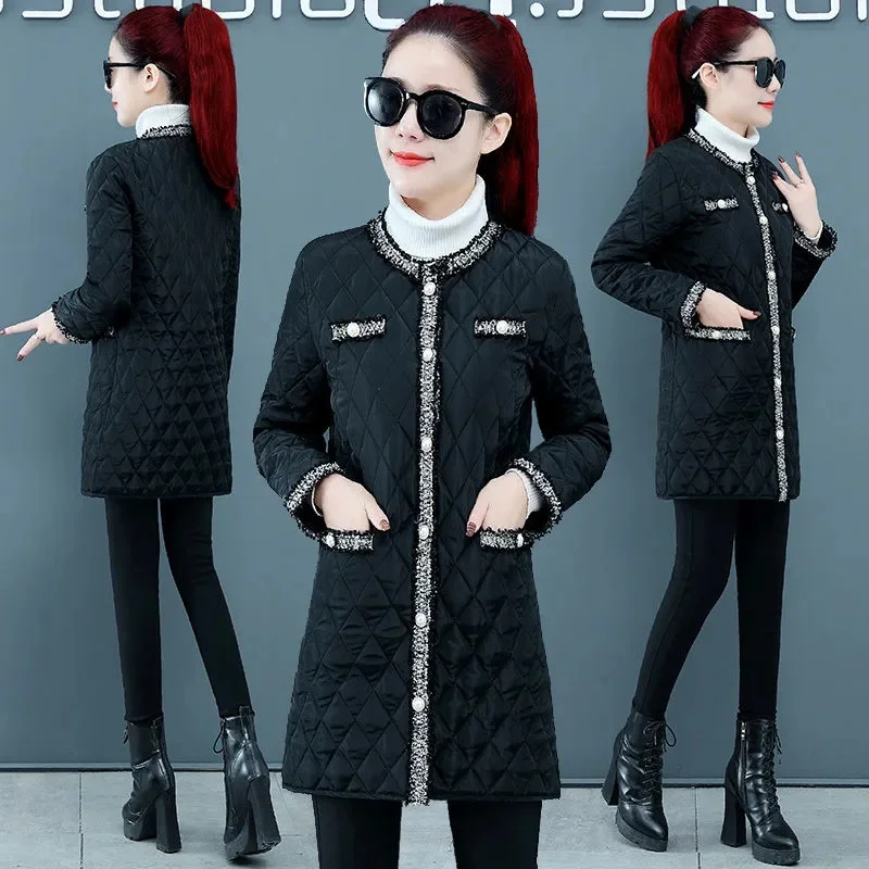 2023 Winter Women's New Korean Loose Cotton-padded Jacket Diamond Lattice Light Down Cotton Female Mid Length Slim Padded Coat - Image 3