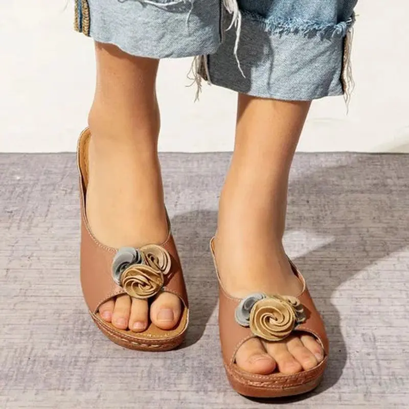 Women New Flower Sandals 2023 Wedge Heels Summer Shoes Women Outdoor Slippers Female Soft Bottom Heeled Sandals Summer Footwear - Image 3