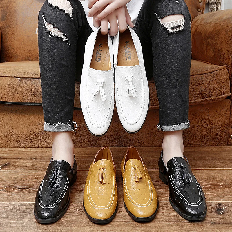 Brand White Tassel Men's Leather Shoes Casual Moccasin Homme Men's Oxford Shoes Flat Men's Boat Shoes Business Men's Loafers - Image 2