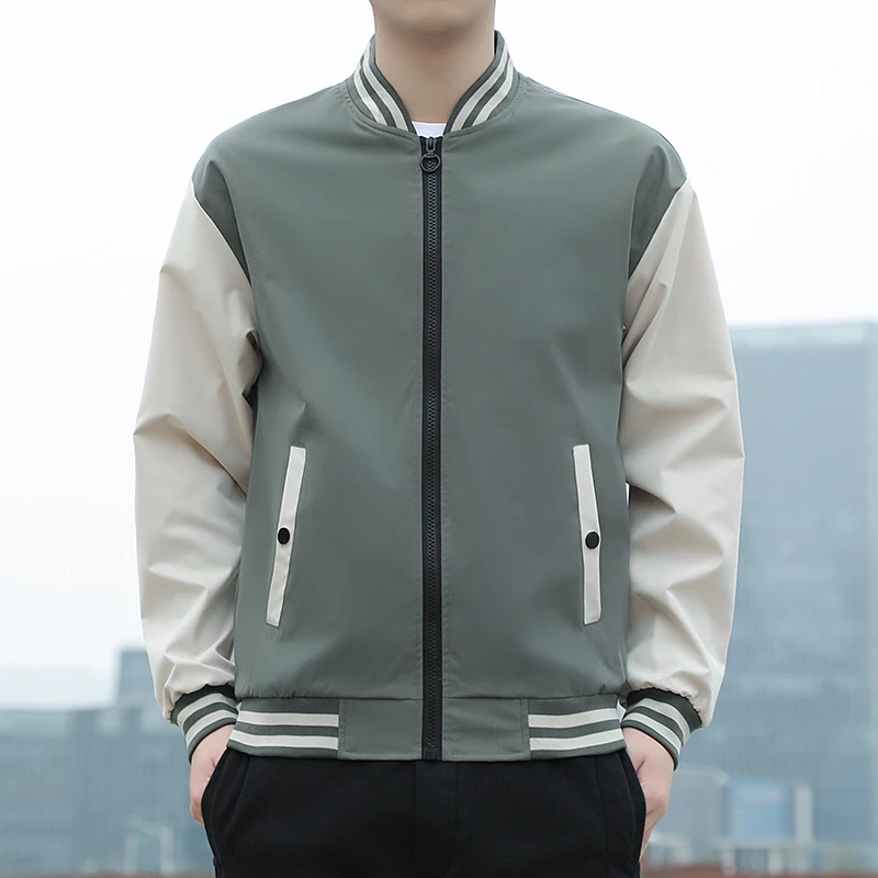 Spring and Autumn Jackets Mens Coats Baseball Collar Striped Patchwork Fashion Clothing Trends Slim Fit - Image 4