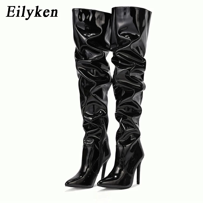Eilyken Red Women Over The Knee Boots High Heels Patent Leather Solid Pointed Toe Stiletto Side Zipper Sapatos Femininos - Image 2