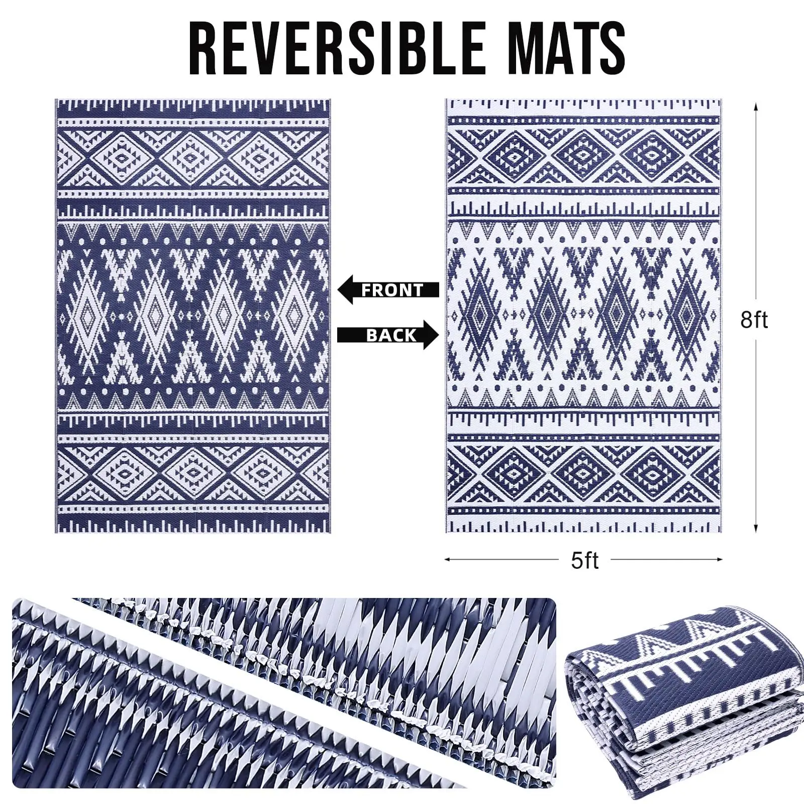 Olanly Outdoor Waterproof Rugs Reversible Plastic Straw Rug Indoor Outdoor Washable Boho Patio Rug RV Mat For Patio Camp Picnic - Image 2