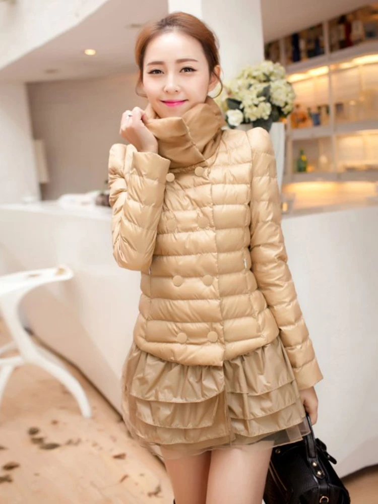 2023 Women's Winter Warm Stand Collar Parkas Female Slim Splicing Wooden Ear Edges Fashion Cotton Padded Jacket Coat - Image 5
