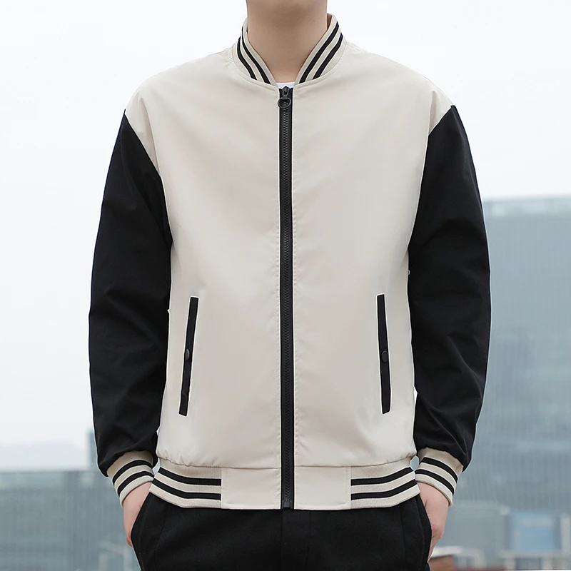 Spring and Autumn Jackets Mens Coats Baseball Collar Striped Patchwork Fashion Clothing Trends Slim Fit - Image 6