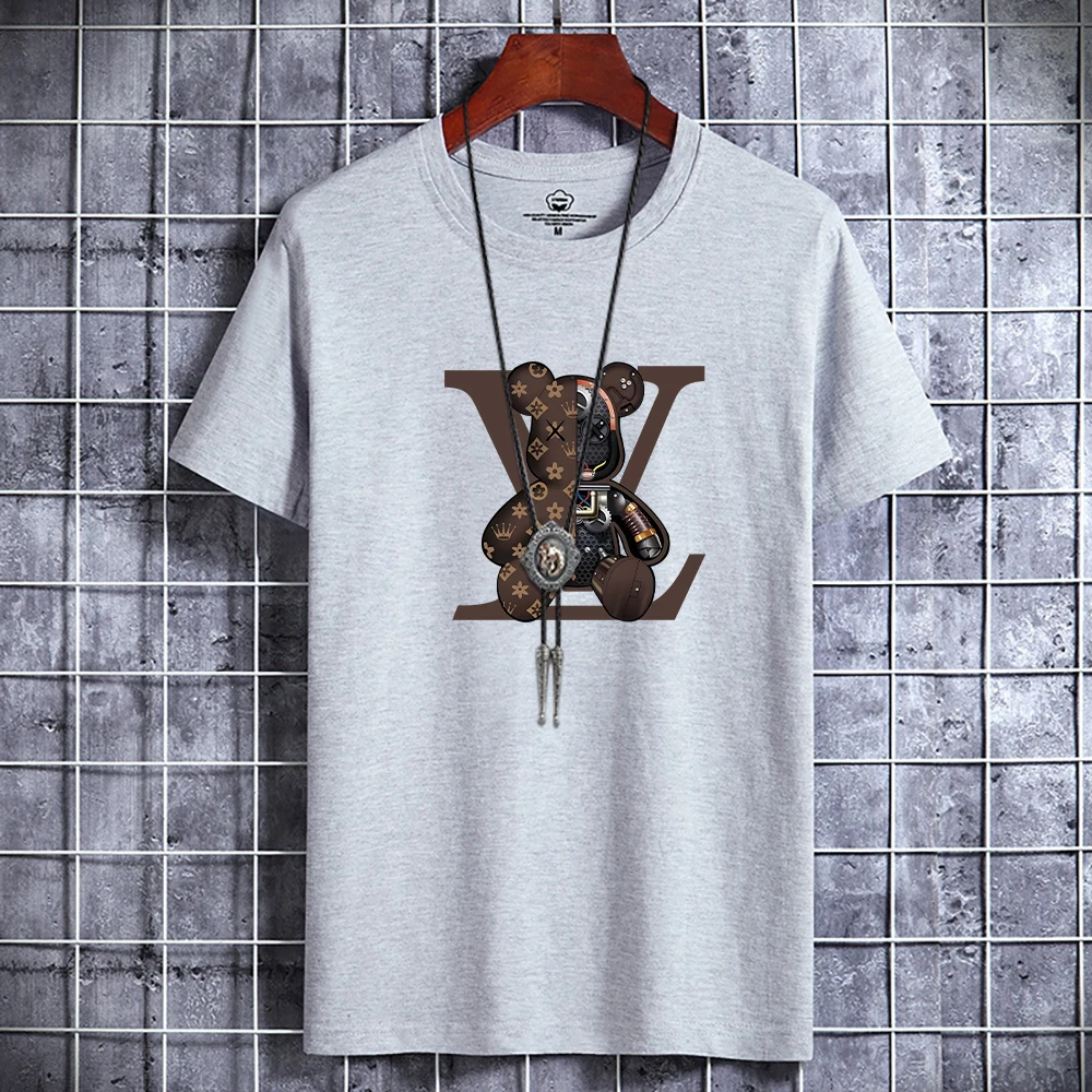 Summer Men's Luxury Casual T-Shirt Retro Y2k Designer Short Sleeve Tees Male Vintage Cotton Trendy High Quality Bear Print Tops - Image 6