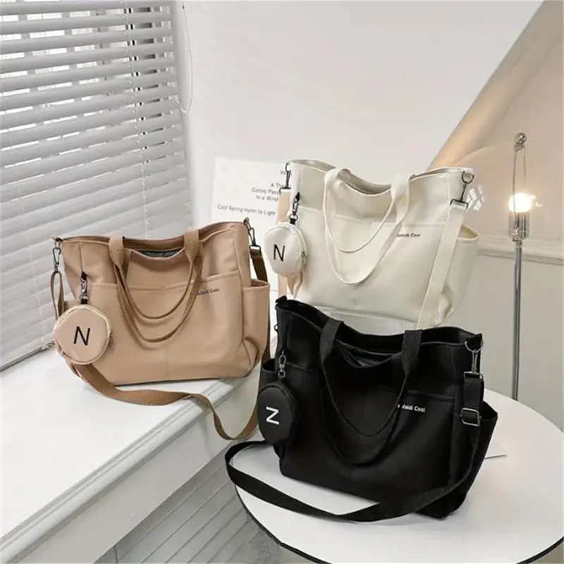Women's Tote Bags Simple Large Capacity Canvas Bag, Lightweight Shoulder Bag For Travel With Mini Zipper Purse - Image 2