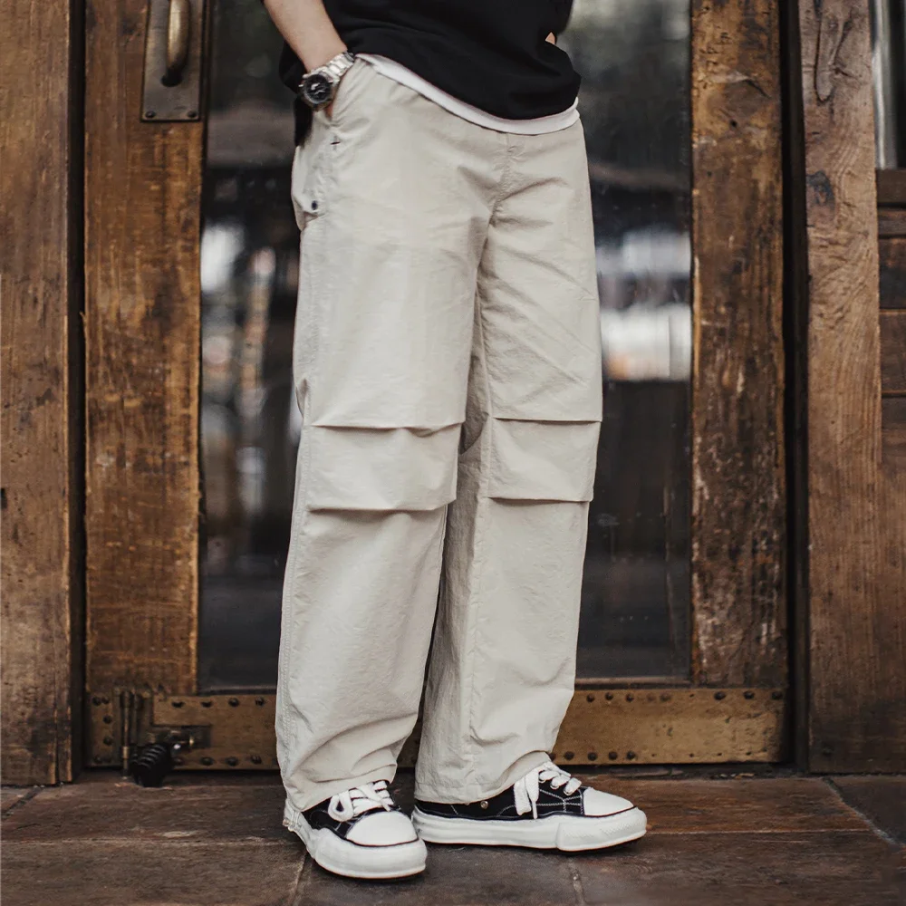Maden Men's New Vintage Thin Wrinkled Paratrooper Pants Elastic Waist Casual Straight Trousers for Spring Versatile Sweatpants - Image 3