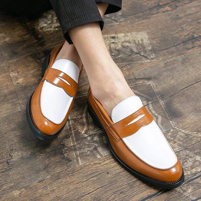 New Men Leather Shoes Casual Color Blocking Business Shoes Classic Men Footwear for Wedding Low Heel Stylish Men's Loafers Shoes - Image 6