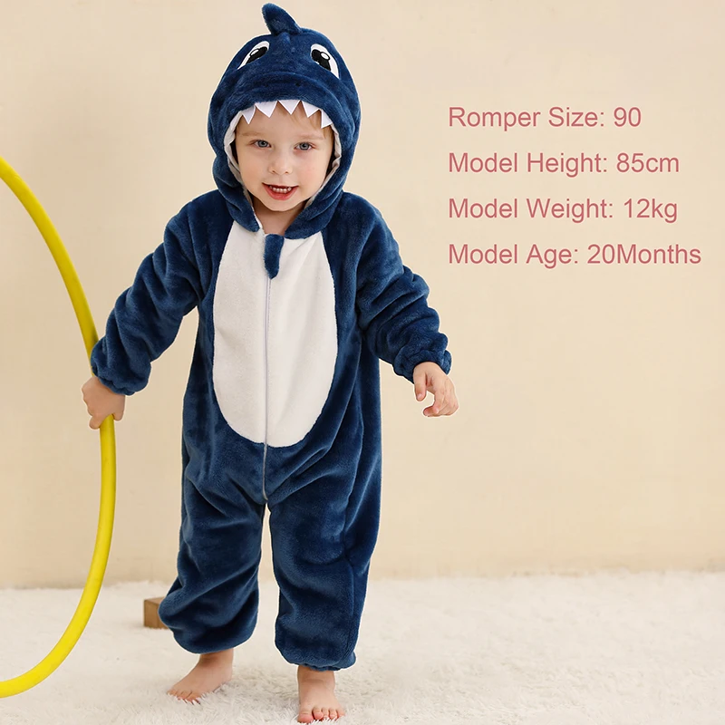 MICHLEY Shark Baby Rompers Winter Hooded Flannel Toddler Infant Clothes Overall Bodysuits Jumpsuit Costume For Kids Carnival - Image 5