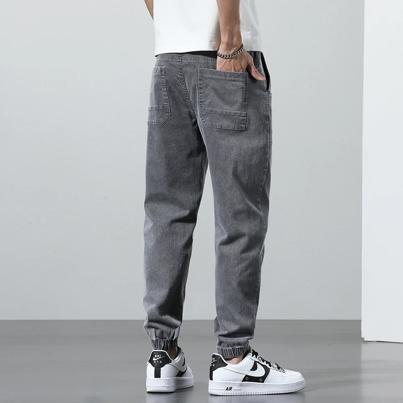 2024 Spring Summer Jeans Men Cotton Thin Beam Feet Harem Pants Elastic Drawstring Waist Light blue Joggers Trousers Male 28-38 - Image 2