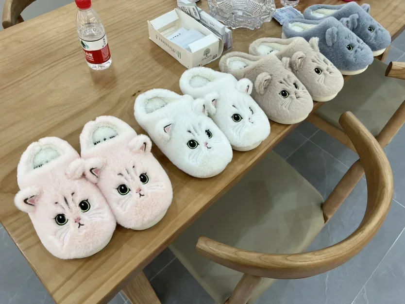 Cute Cat Slippers Fluffy Furry Women Home Platform Slippers Men Winter Plush Slides Indoor Fuzzy Slippers Lovely Cotton Shoes - Image 2