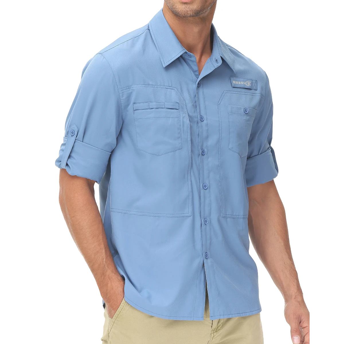 Men's UPF 50+ Long Sleeve Fishing Shirts Sun Protection Breathable Hiking Work Shirt Casual Button Down Shirt with Zipper Pocket - Image 3