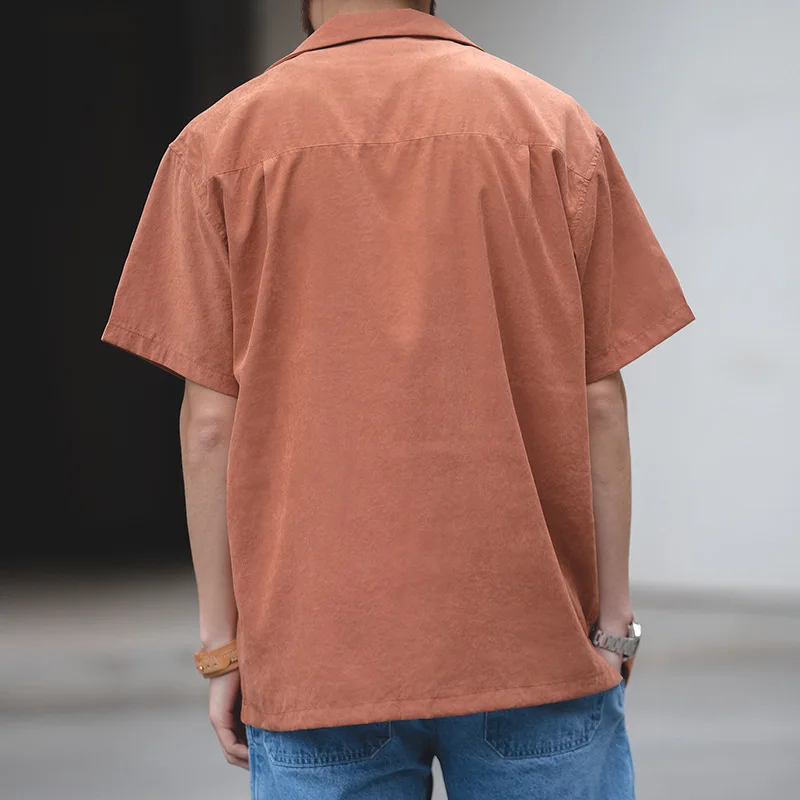 Maden French Vintage Short Sleeved Shirts Men's Summer Amekaji Peach Skin Velvet Cuban Collar Beach Shirt Loose Holiday Tops - Image 4