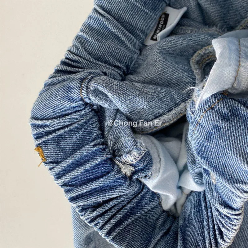 2024 Autumn New Kids jeans Contrast color side edges Boys straight denim Trousers Girls loose casual pants - Image 3