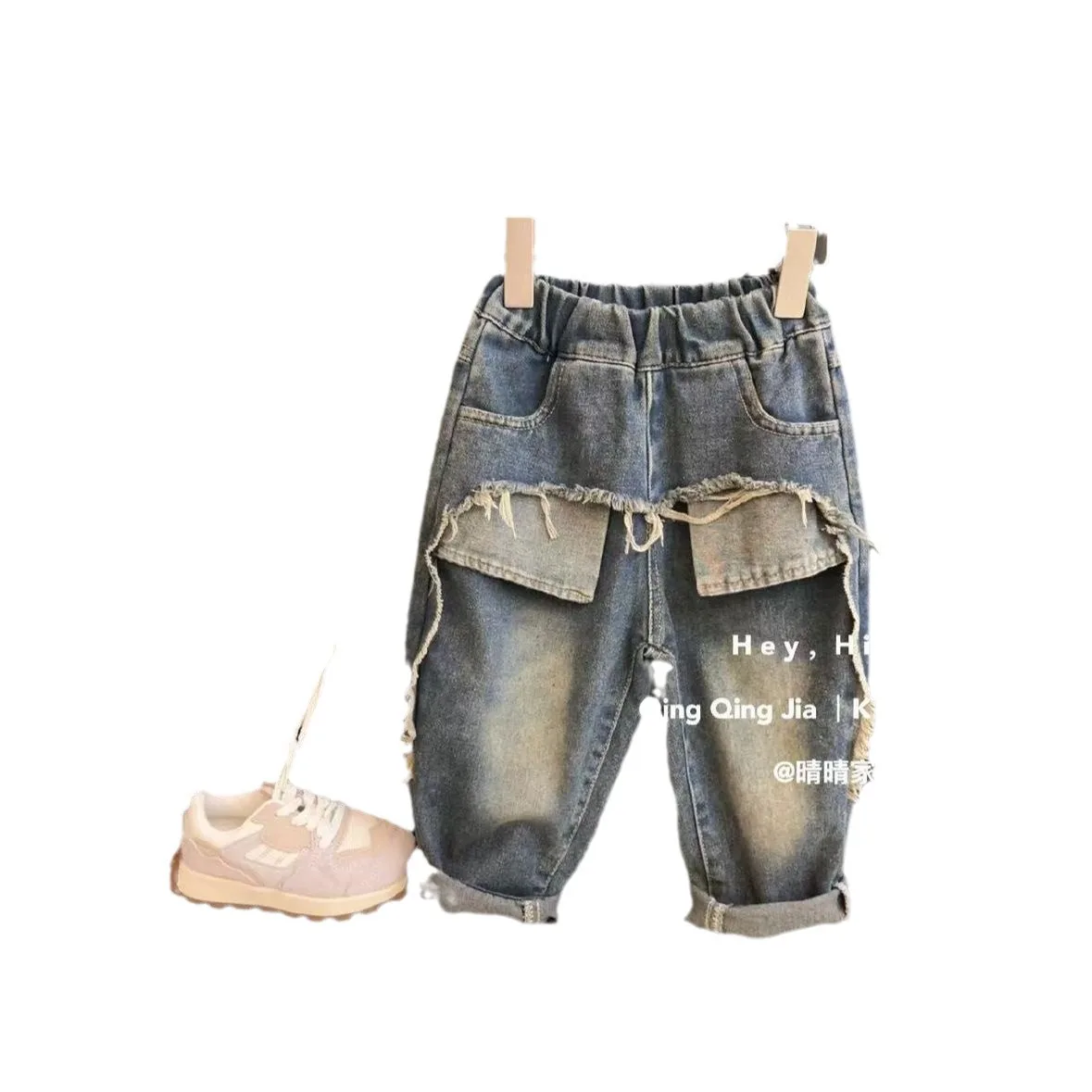 2024 new Kids jeans straight leg casual loose ripped wash boys jeans Girls' pants straight leg casual slacks 2 to 8 years old - Image 5
