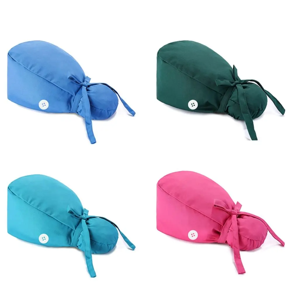Adjustable Surgical Scrub Caps Working Cap Ponytail Holder Bouffant Nursing Hats With Buttons Long Hair Turban Hats Women & Men - Image 2