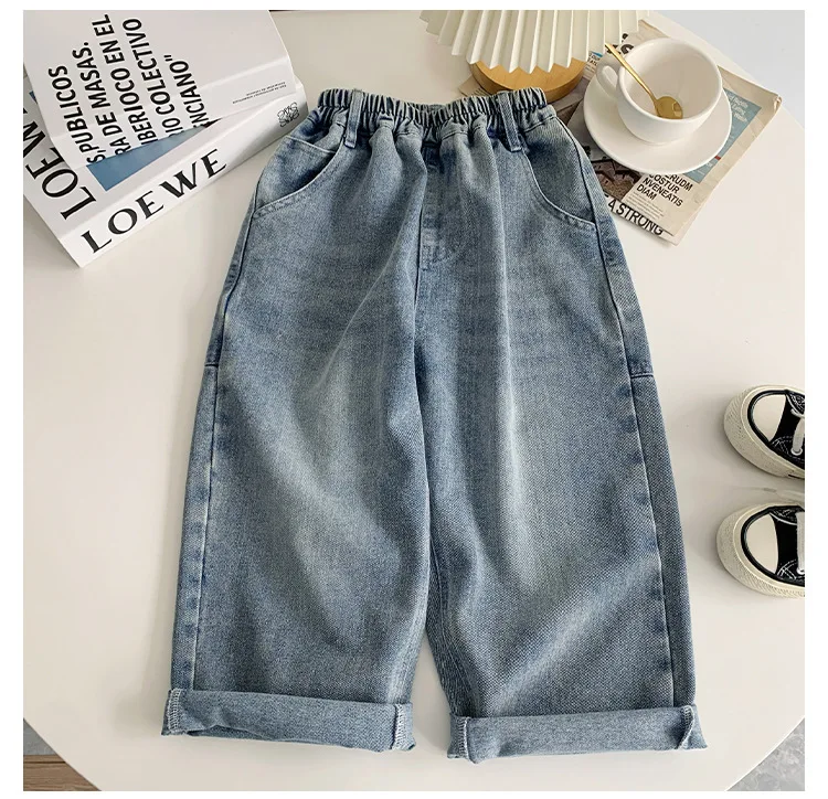 2024 Autumn New Kids pants Fashion solid color Children's straight jeans Boys loose casual denim Trousers - Image 4