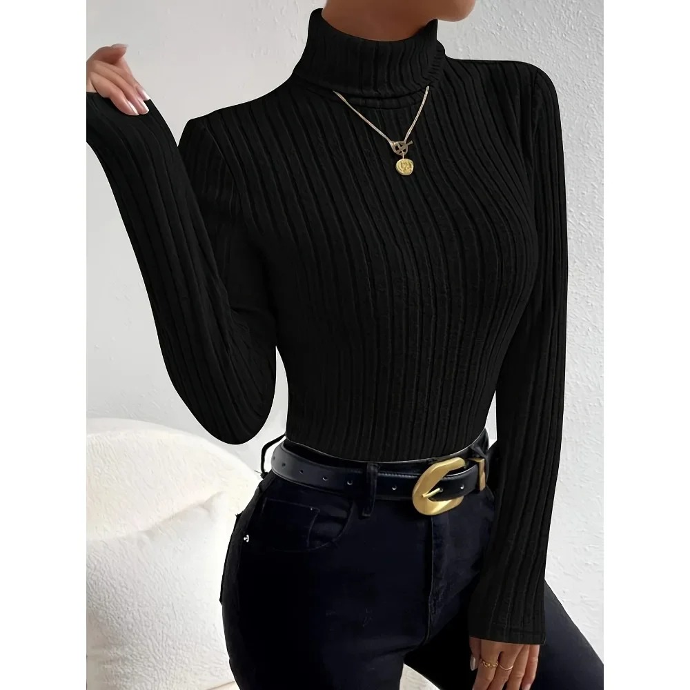 Plus Size Women’s Ribbed Knit Turtleneck Sweater 1XL–5XL – Long Sleeve Light Gray Slim Fit Pullover - Image 6