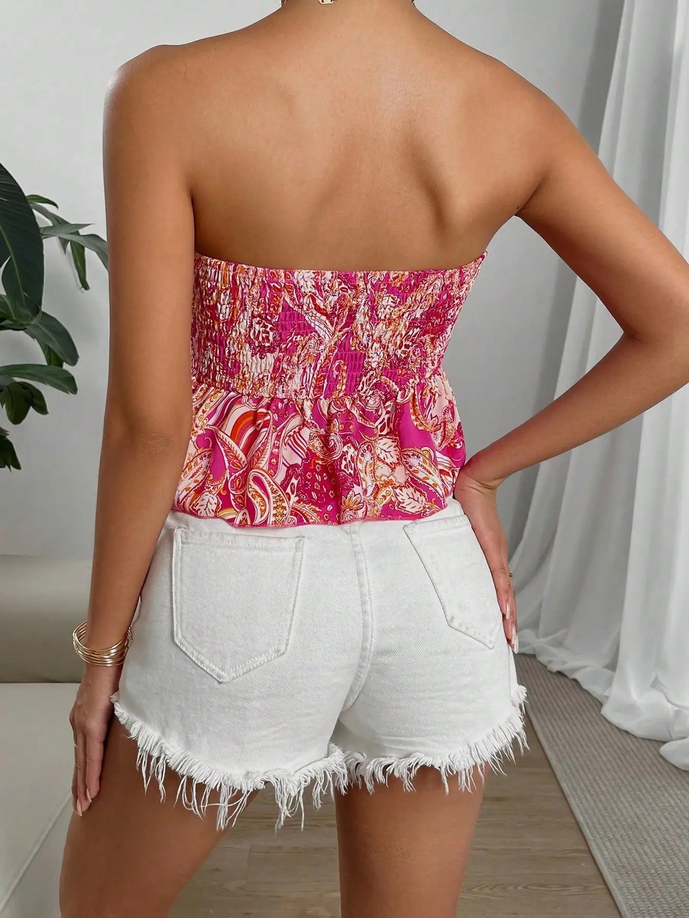Women’s Printed Strapless Summer Top – Irregular Hem Sexy Tube Top for European & American Style - Image 2
