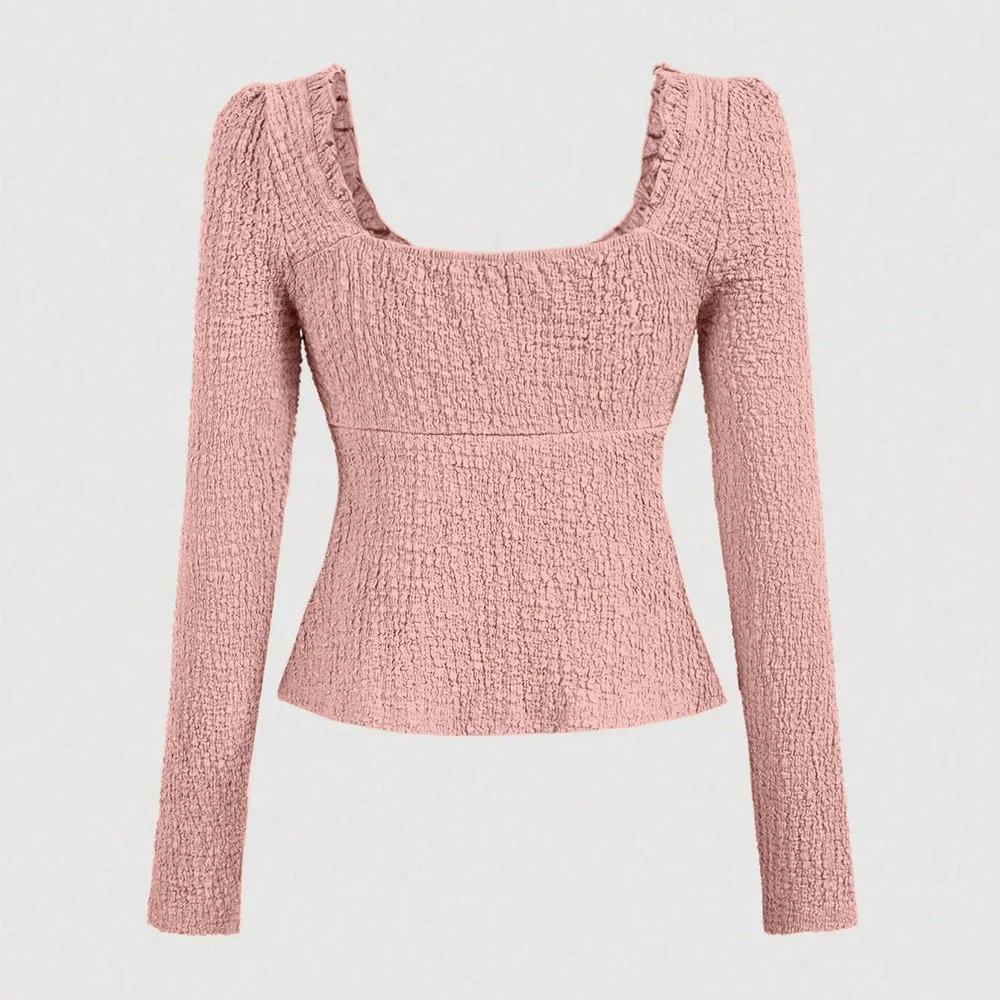 Women’s Sweetheart Neck Long Sleeve Slim Fit T-Shirt – French Style Plain Spring Casual Top - Image 4