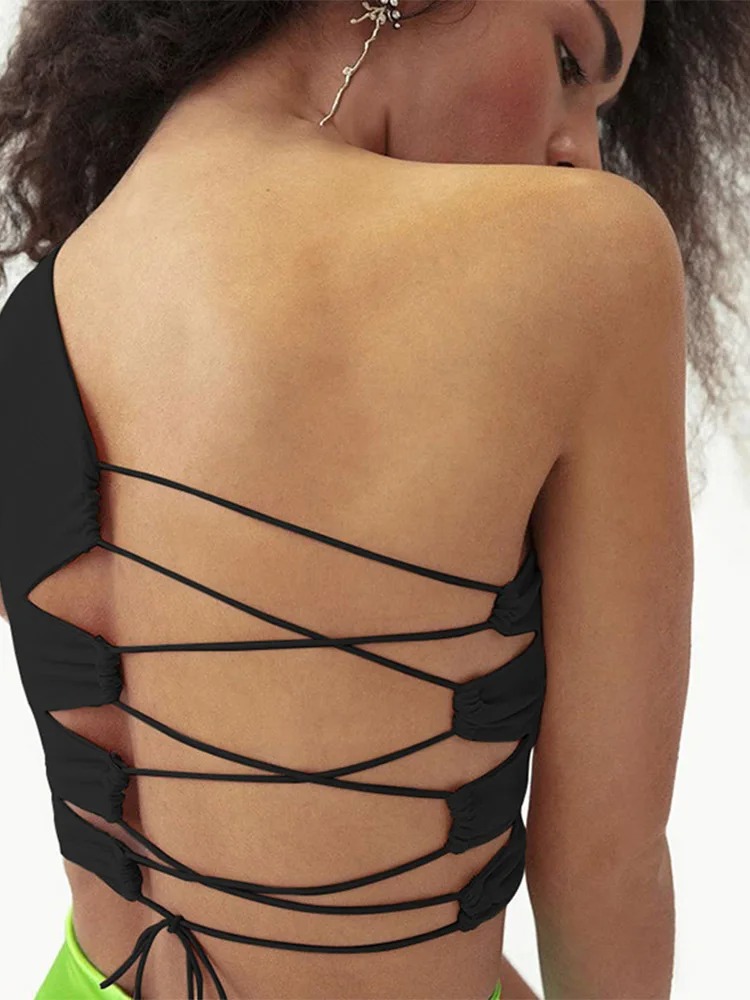 Women’s Hollow Back Crop Tank Top – Slim Fit Soft Korean Style Summer Camisole in Black & White - Image 5