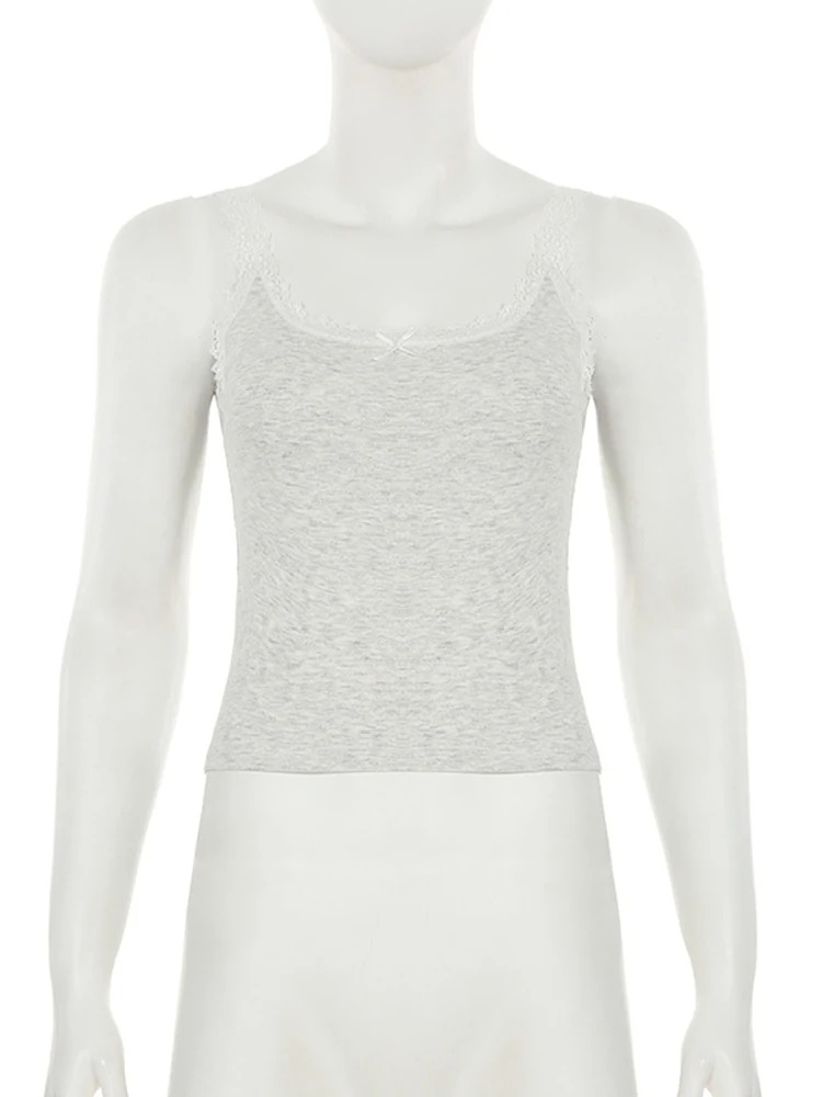 Women's Skinny Lace Patchwork Strap Cropped Top – Sexy Mini Bow Camisole Y2K Summer Beach Top - Image 3