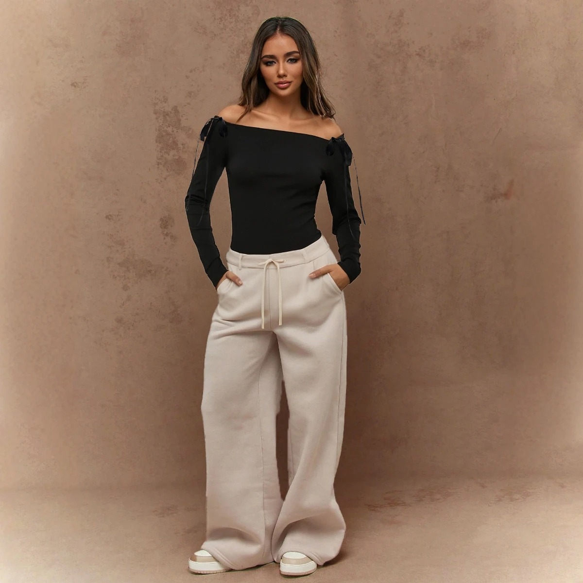 Women’s Off-Shoulder Long Sleeve T-Shirt – Elegant Solid Color Casual Top for All-Season Fashion - Image 2